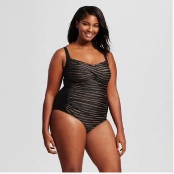 *MUST GO MAKE AN OFFER* Ava & Viv black and brown one piece swimsuit size 16W - Picture 1 of 5
